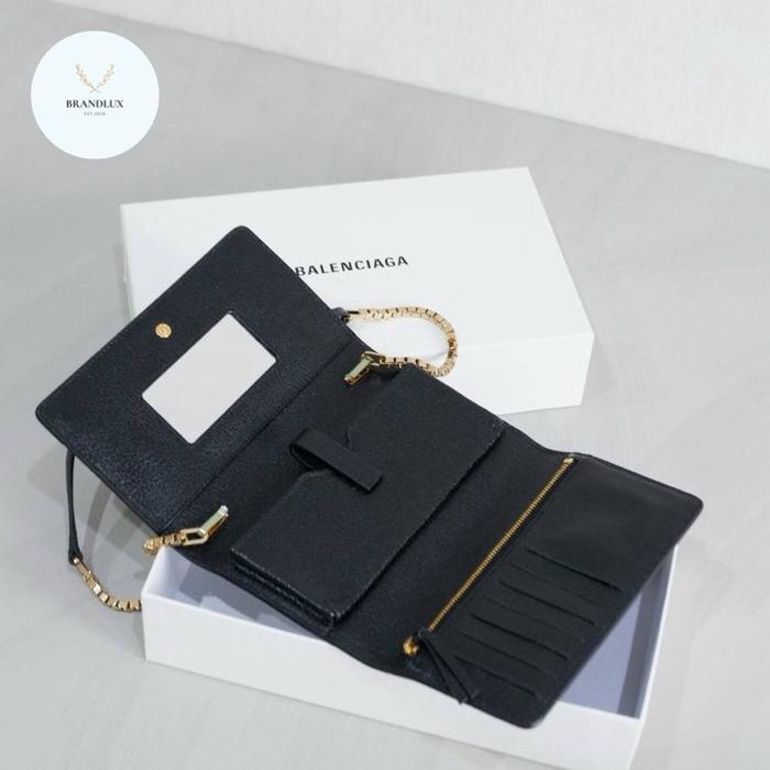 BALENCIAGA METALLIC EDGE WALLET ON CHAIN WOC IN BLACK GHW