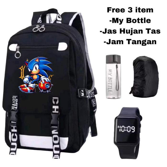 Tas ransel anak Sonic-Tas sekolah karakter Sonic-Backpack anak laki-laki Sonic-Tas ransel anak kartu