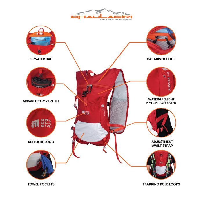 STOK TERBATAS Dhaulagiri - Running Vest - Hydropack Runvee 1.2 - Hydropack Trail Running Hydropack G