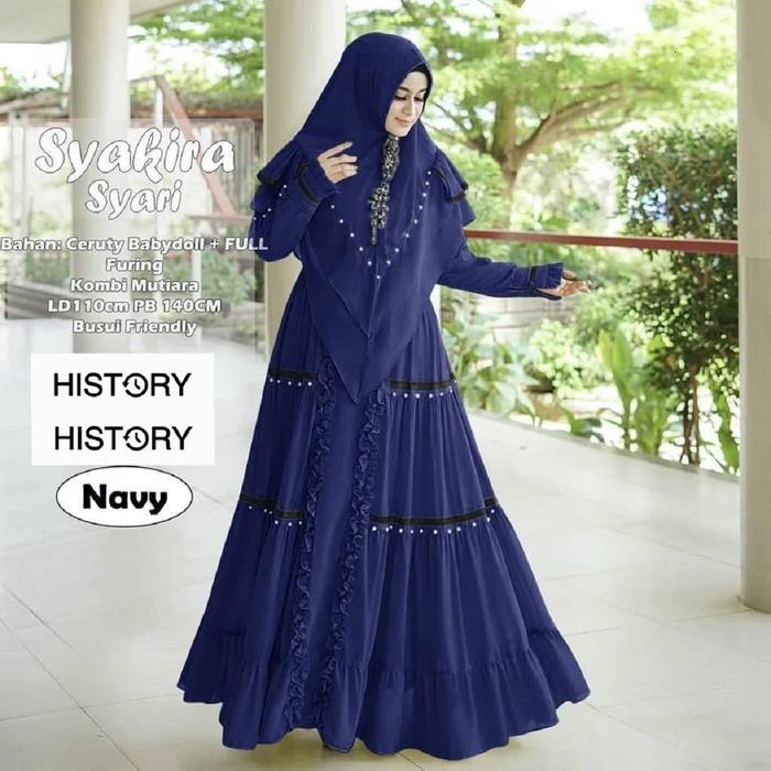 Syakira Syari Maxi Gamis Set Hijab Bahan Ceruty Full Puring Gamis Pesta Kondangan Mewah Elegan Wanit