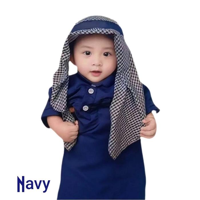 Baju Koko Anak Laki-Laki Muslim Set Sorban Tasbih Igal & Peci Fullset Jubah Gamis Bayi Usia 0-24 Bul