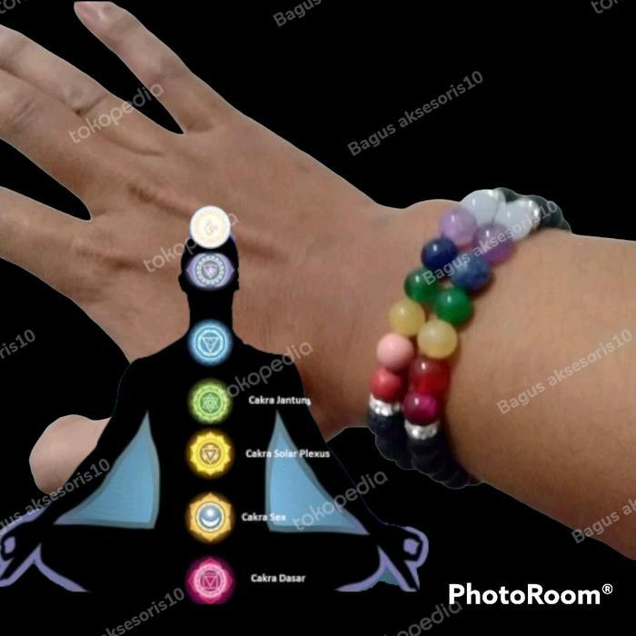 Gelang Healing Cleansing 7 Cakra Root Dasar Batu Lava rock stone