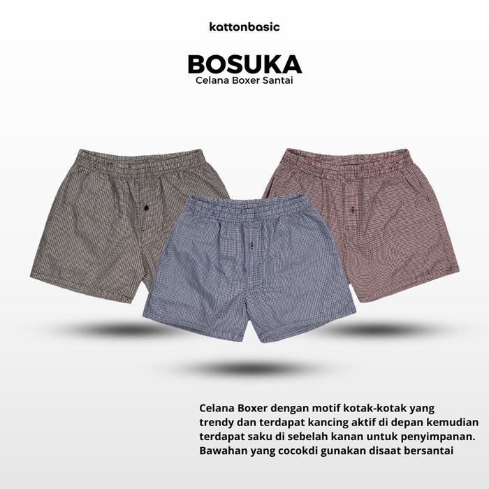 Boxer Celana Pendek Salur Garis Pria Wanita Motif Kotak Kombinasi Kancing Saku Aktif Nyaman