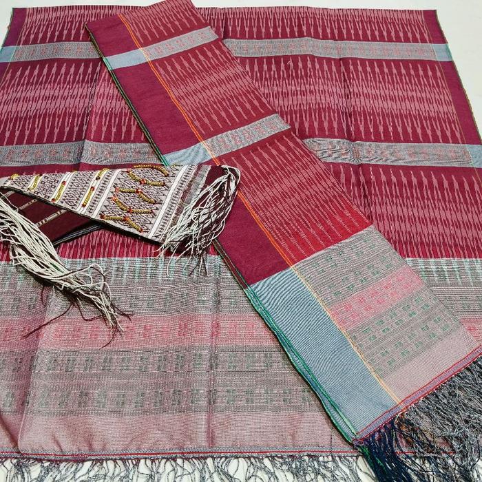 Hiou Tapak Catur dan Bulang Pakaian Adat Wanita Simalungun Dewasa Rok Songket Set Sarung Selendang D