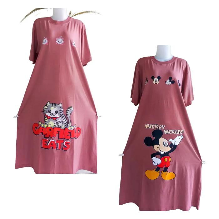 DASTER KAOS KATUN COMBED BUSUI/NON BUSUI DRESS TIDUR WANITA CASUAL Kain Tebal Panjang Santai Sablon