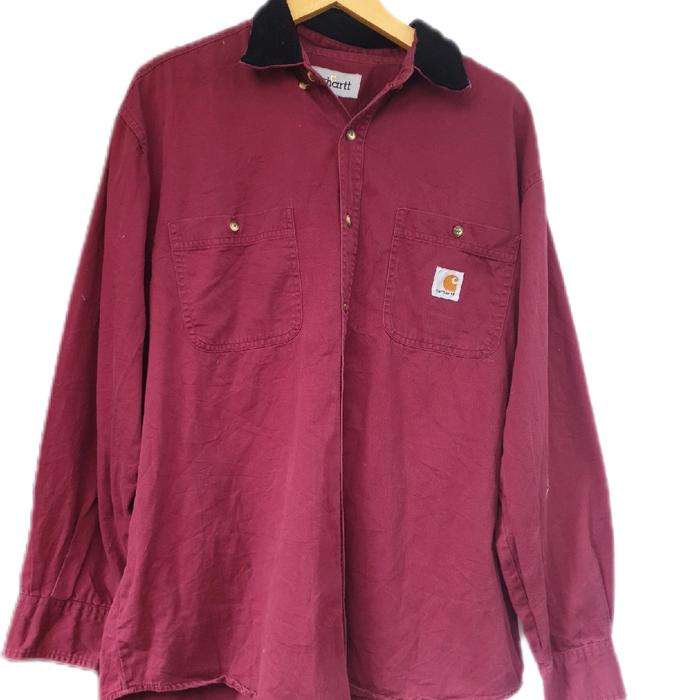 Kemeja Merah Maroon Carhartt* Kerah Corduroy  Hitam Formal