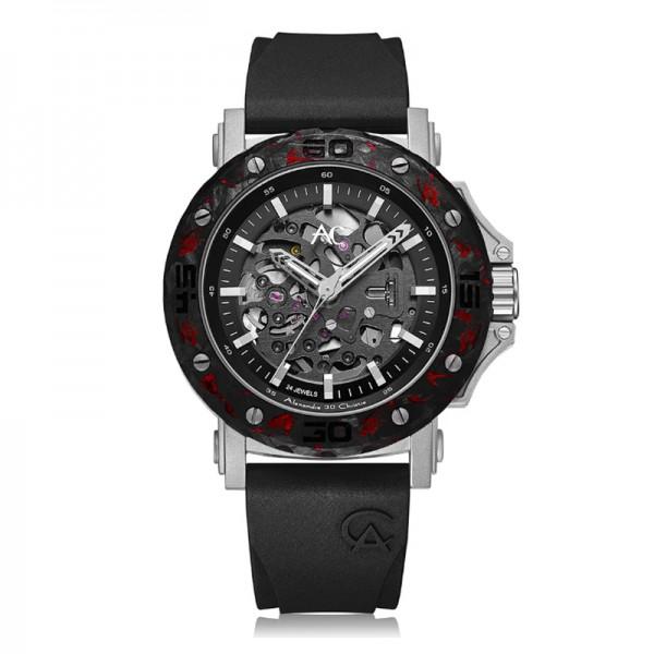 Alexandre Christie AC 9205 Automatic Skeleton Silver Black Red Titanium MTRTTBARE Jam Tangan Pria