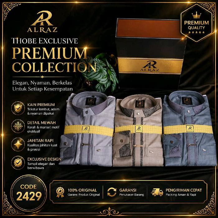 JUBAH AL RAZ EXCLUSIVE 2429 | Gamis AlRaz Lengan Panjang Manset Desain Kekinian Model Terbaru Kerah
