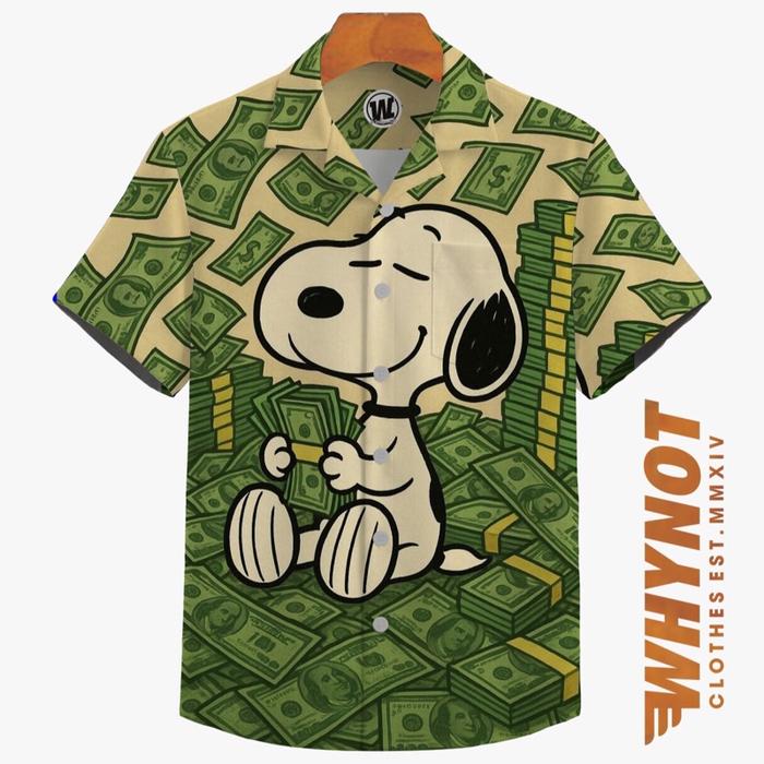 WHYNOT - KEMEJA FULLPRINT SNOOPY DESAIN UANG DOLAR HIJAU KUALITAS TERBAIK BAHAN KATUN MIKRO TINTA EP