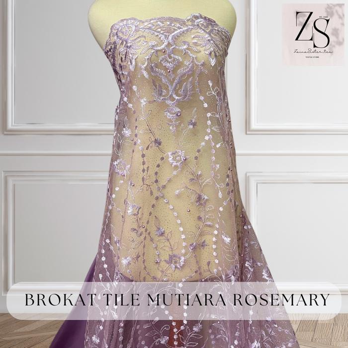 Kain Brokat Tile Mutiara Rosemary Warna Ungu Lilac