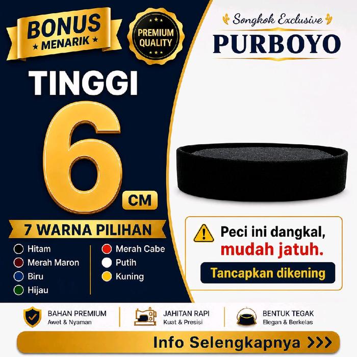 Peci Tinggi 6 cm - Beludru Halus dan Tebal Berkualitas Premium Model AC -  Kopiah Polos Muslim Pria 
