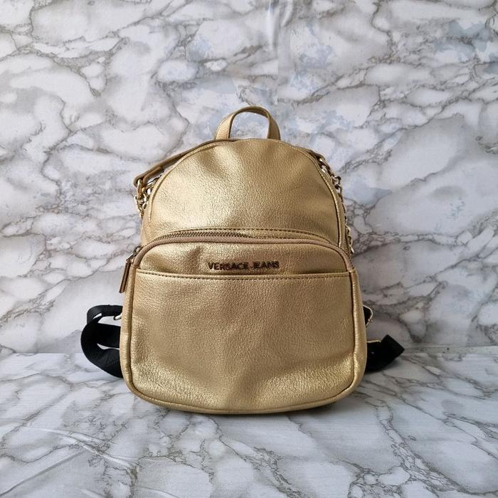TAS RANSEL MINI WANITA VERSACE JEANS KULIT SECOND BRANDED GOLD / TAS RANSEL KULIT WANITA VERSACE
