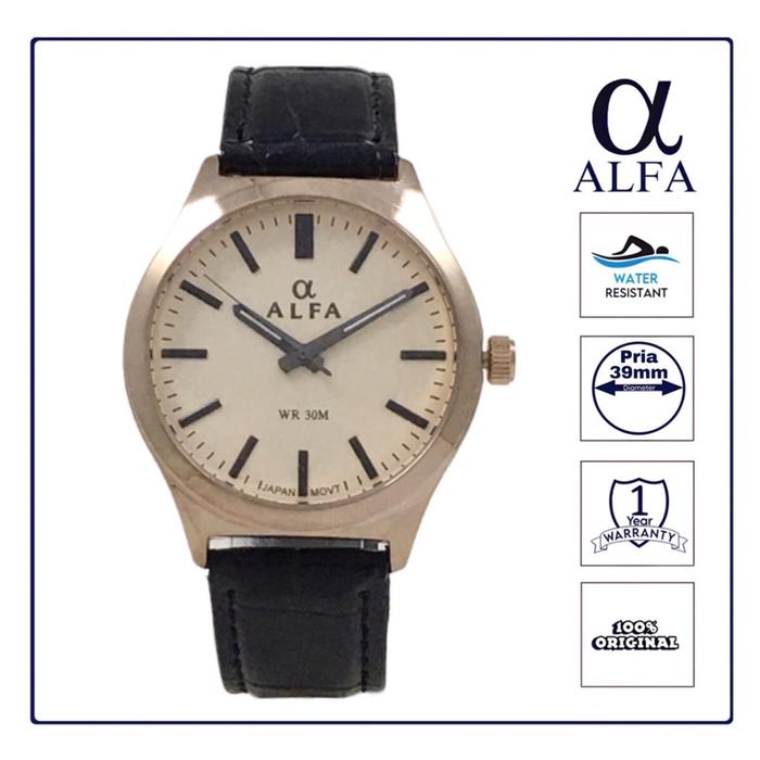 ALFA Jam Tangan Pria Kulit Tahan Air Warna Rose K6001 Original