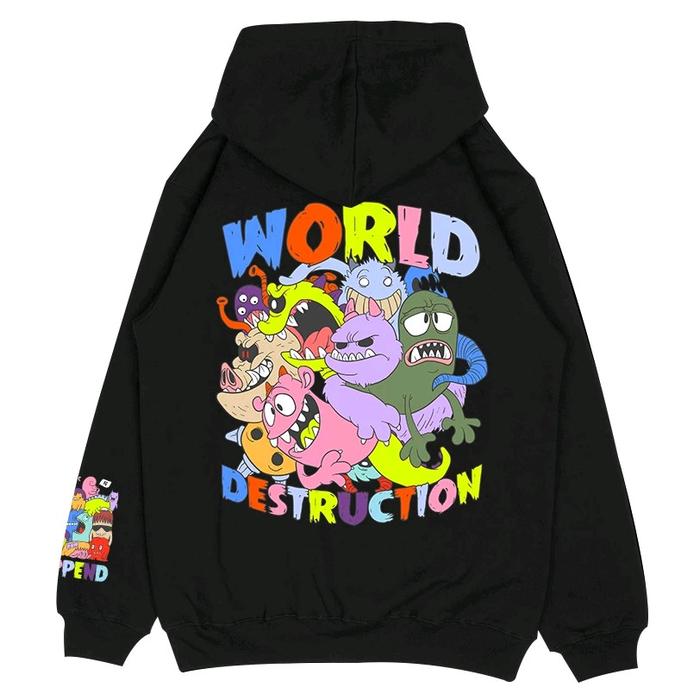 Happend World - Monster Black Hoodie Basic Fleece Lembut Tebal Pria Wanita High Sablon  Sweater Hita