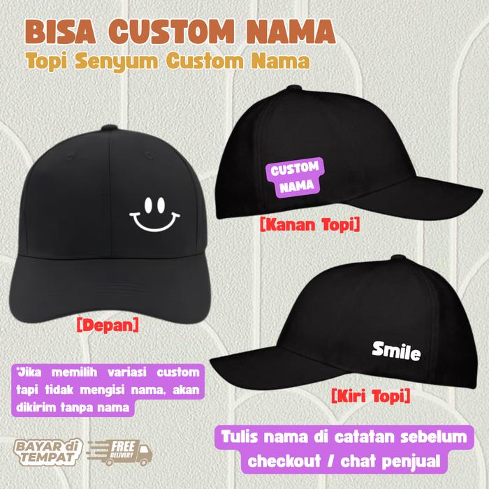 YOCHI - Topi CUSTOM Smile Bordir Baseball Pira Wanita Senyum Distro Premium Kekinian Termurah COD