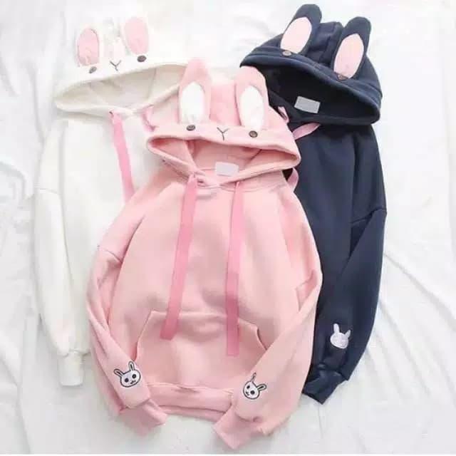 Hoodie Korea Kuping Kelinci Telinga Rabbit Baby Dusty Pink Navy White
