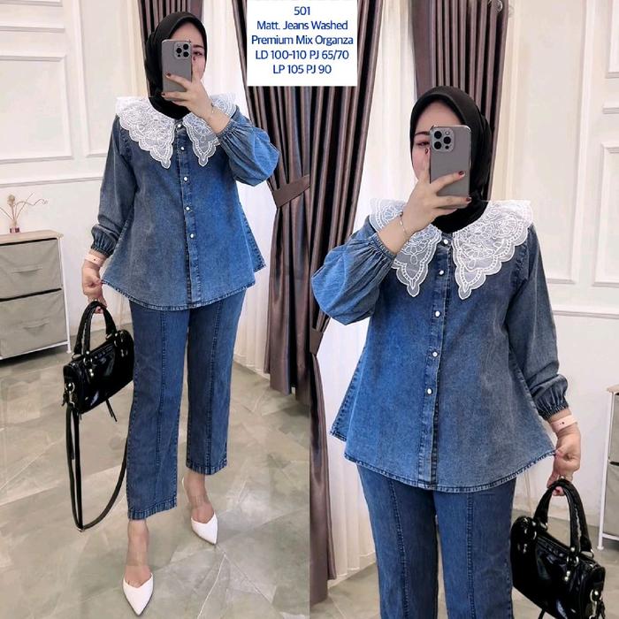 set jeans organza / set jeans wanita