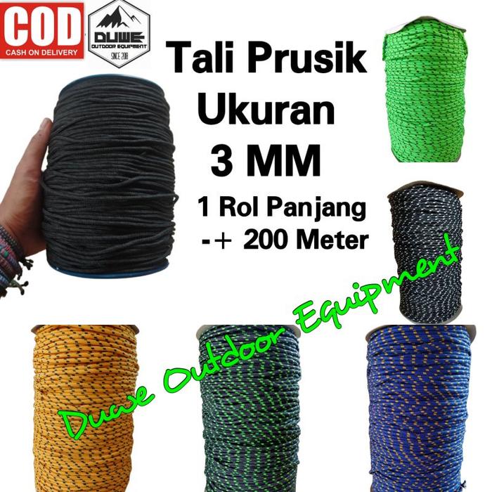 Tali Prusik Per Rol Hitam Polos 3mm-Tali Masker-Tali frusik- tali prusik 2,5mm 3mm-Tali Gelang Hitam