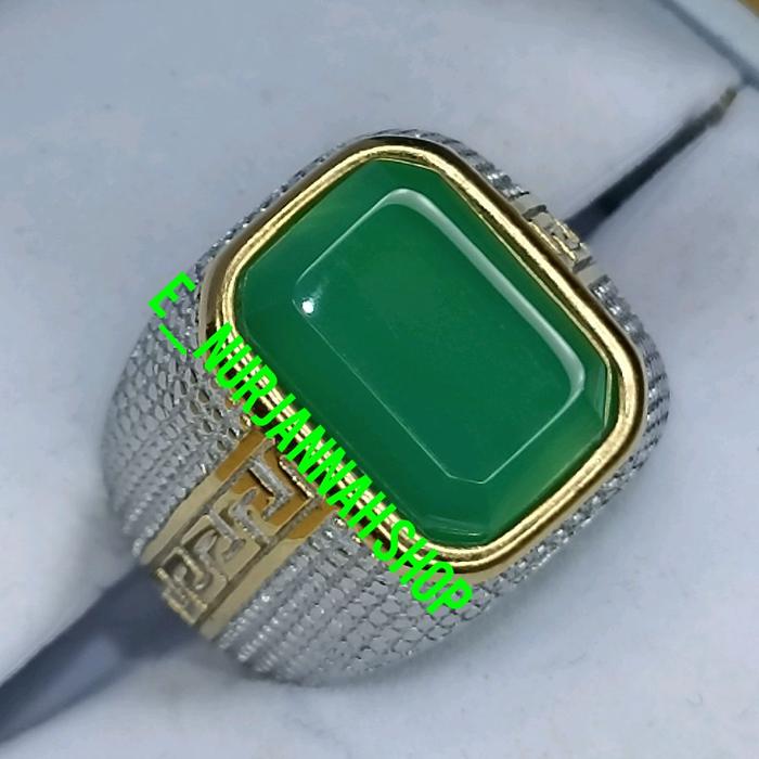 CINCIN TITANIUM BATU PERMATA HIJAU GARUT CUTTING KOTAK BERASA ZAMRUD DIM 15X10X5MM