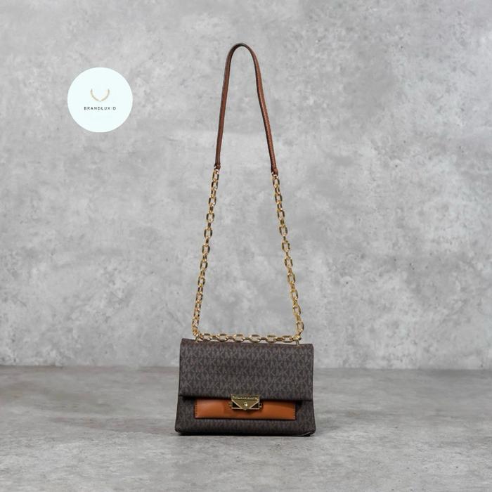 Brandluxid MK Cece Monogram GHW Chain Flap Shoulder Bag in Brown