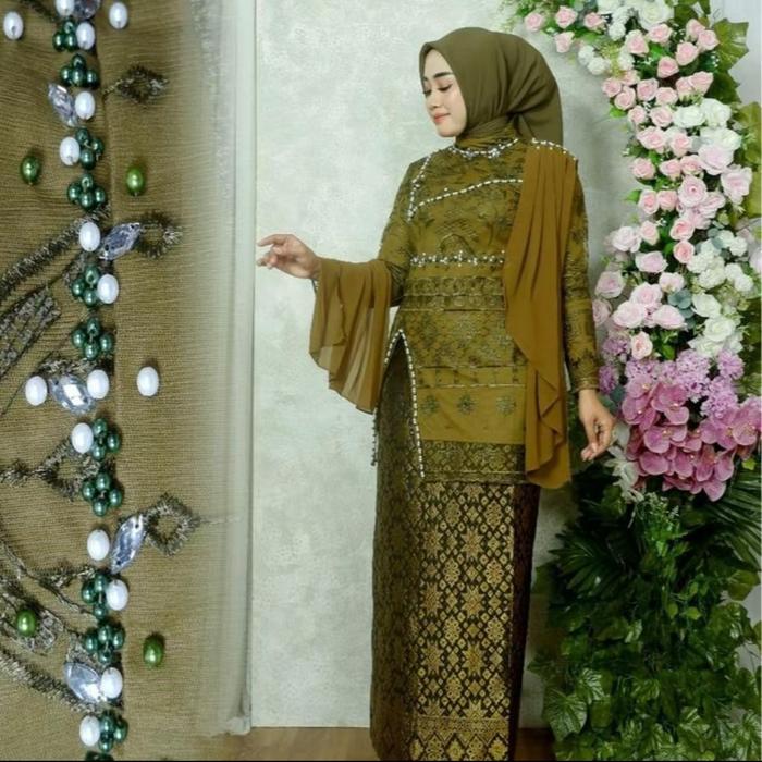 Ready kk Kebaya Setelana Rosalia Selendang Bisa Lepas Pasang Reseleting Belakang Payet Jahit Tangan 