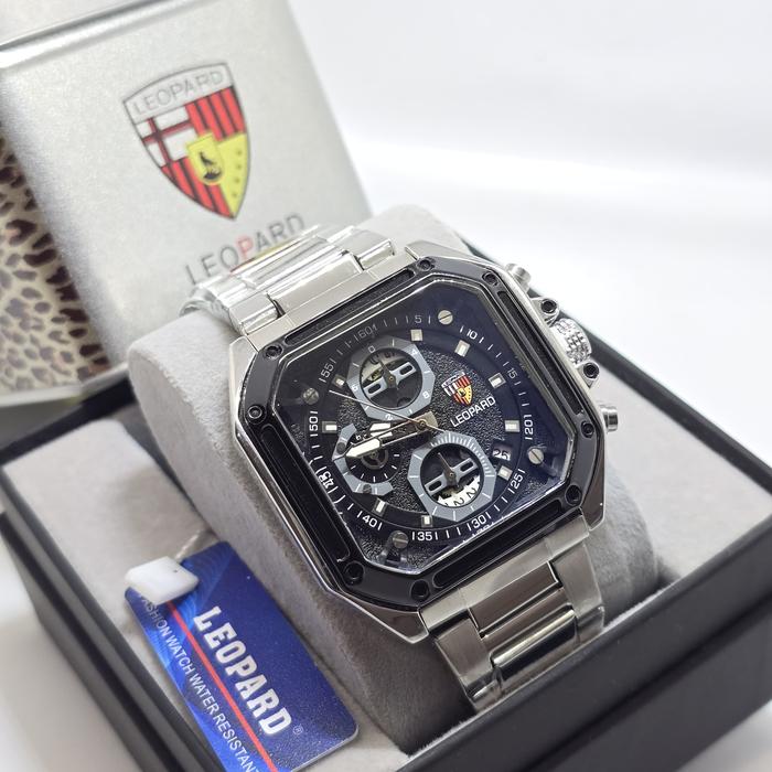 Box Exclusive Jam Tangan Leopard Kotak Sisi Chrono Seri 3532 SV-398SHR / Jam Tangan Fashion Pria Tal