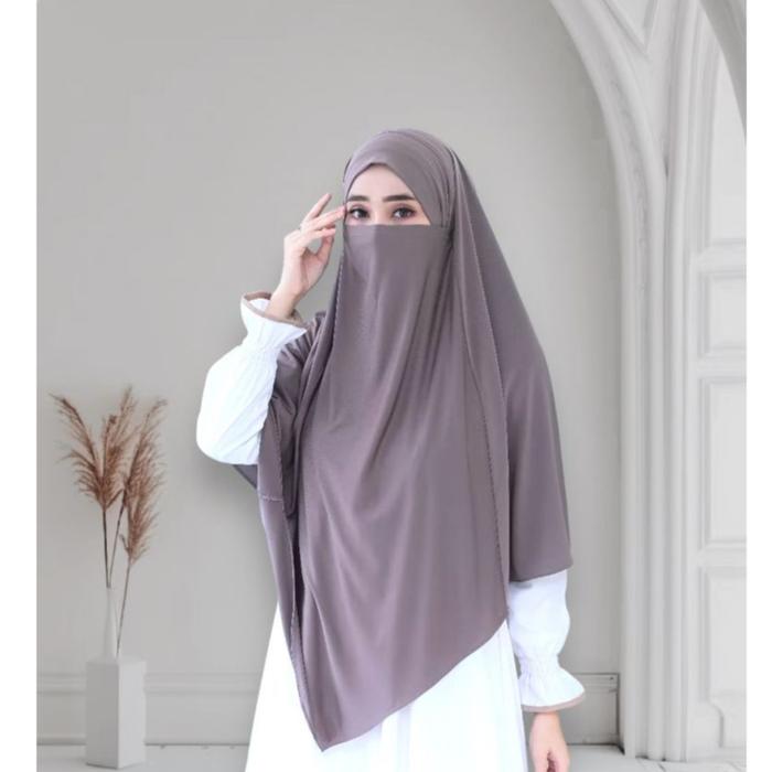 Hijab Instan Khimar Syar i Jumbo dengan Cadar Bahan Spandek Jersey