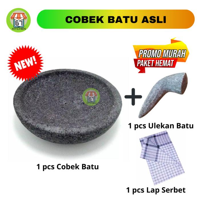 1 Set Coet Batu Cobek Batu Gunung 100%Asli Ukuran 16,18,20