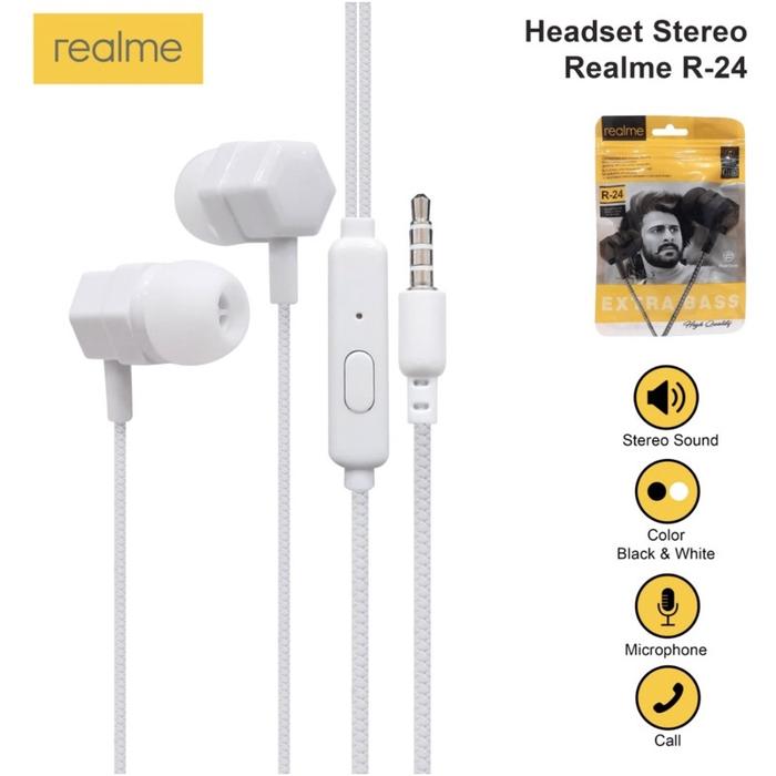 Headset R24 R-24 Realme Extra Bass Hf Earphone Stereo Pack plastik