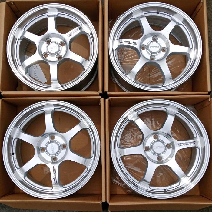 Velg JDM TE37 KCR R16 Pcd 4x100 Lebar 7 Et 42 Volk Rays ( Baru )  Silver Polish