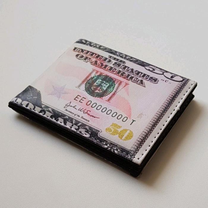 Dompet Pendek Gambar Uang 50 DOLAR Bahan Kulit Shyntetic