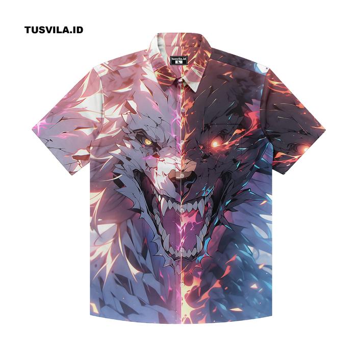 Atasan Kemeja Lengan Pendek Pria Wanita Motif - Split Wolf TS 047