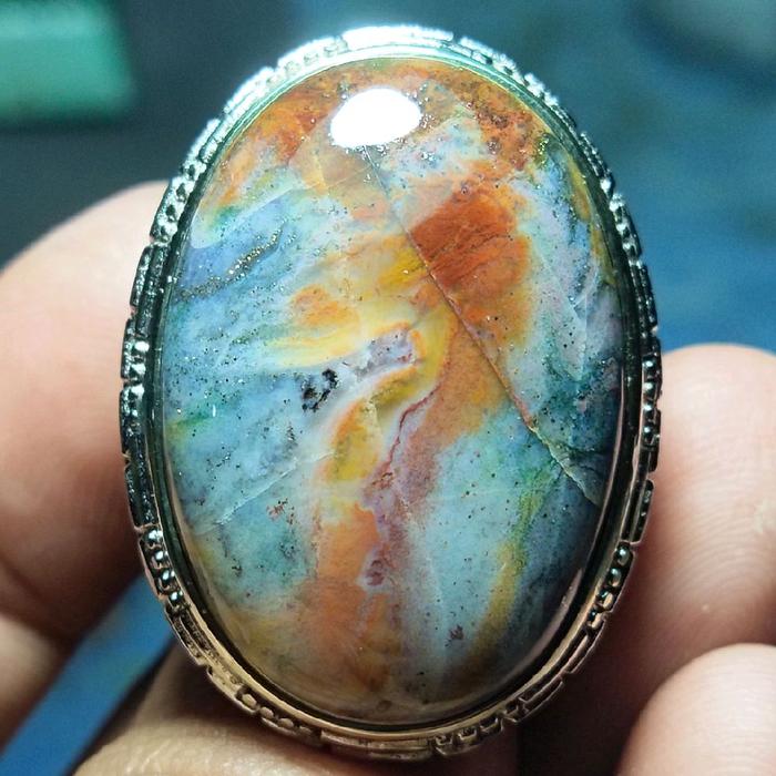 Batu Pancawarna Dim Jumbo - Cincin Batu Akik Pancawarna - Cincin Batu Pancawarna - Cincin Alpaka