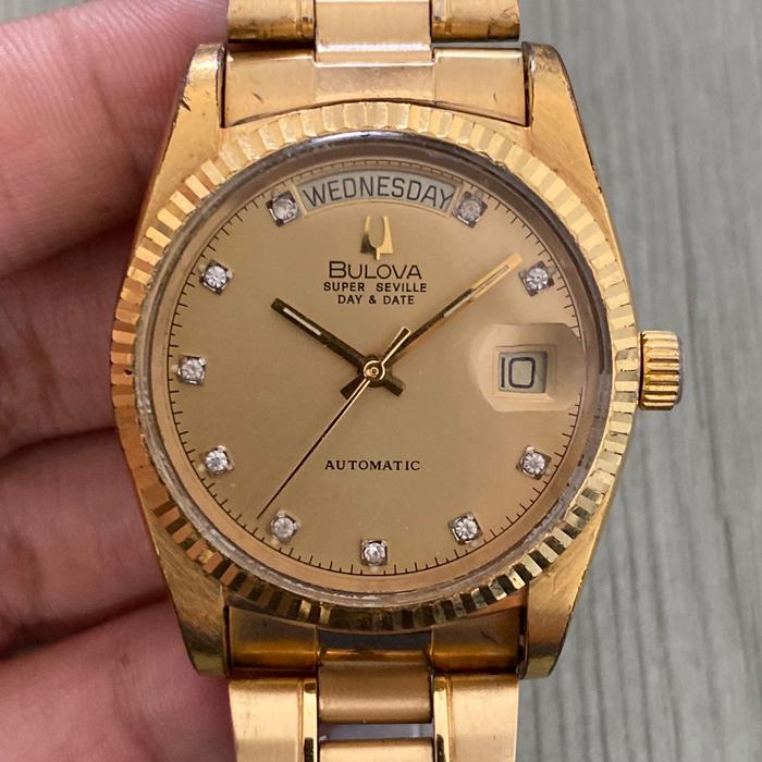 Bulova Super Seville Automatic Full Gold day Date Diamond Indeks