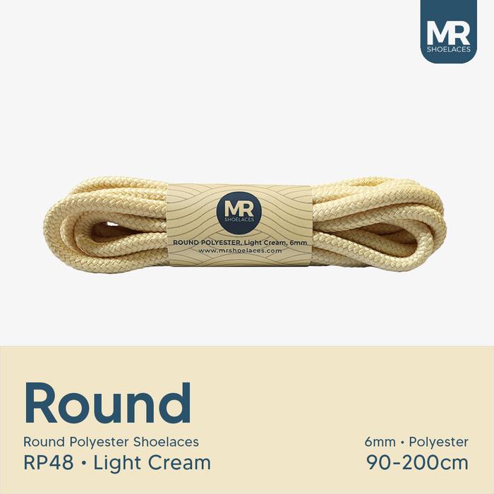 MR Shoelaces RP48 Light Cream (Krem Muda) Tali Sepatu Bulat Round Big 6mm 70cm 80cm 90cm 100cm 120cm