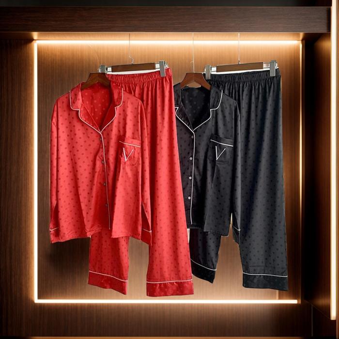Summer Silk Sexy Women's Pajamas Two Piece Suit Solid Color Cardigan Luxury Evening Wear Satin Pants