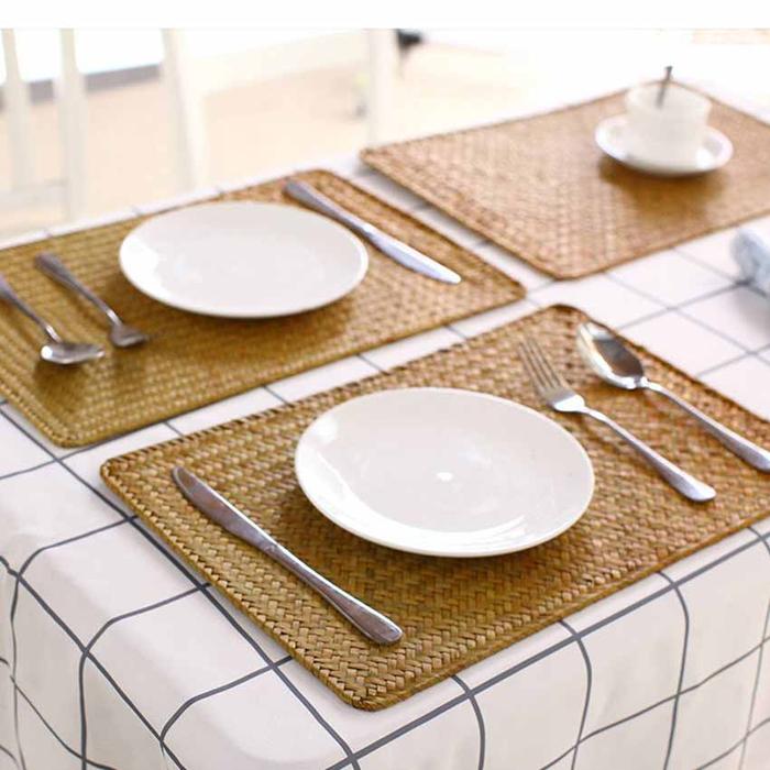 Placemat Rotan Besar 45*30cm Alas Piring Rotan kotak / Tatakan Piring Meja Rotan / Rattan Placemat /