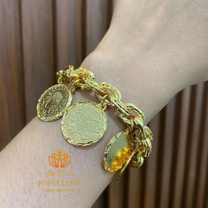 Gelang sauh koin dinar 2 cm lapis emas