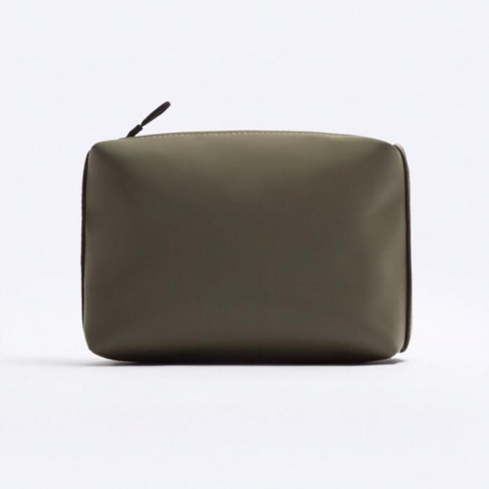 ZARA Men Rubberised Toiletry Bag Tas Tangan Pouch Pria Khaki Green
