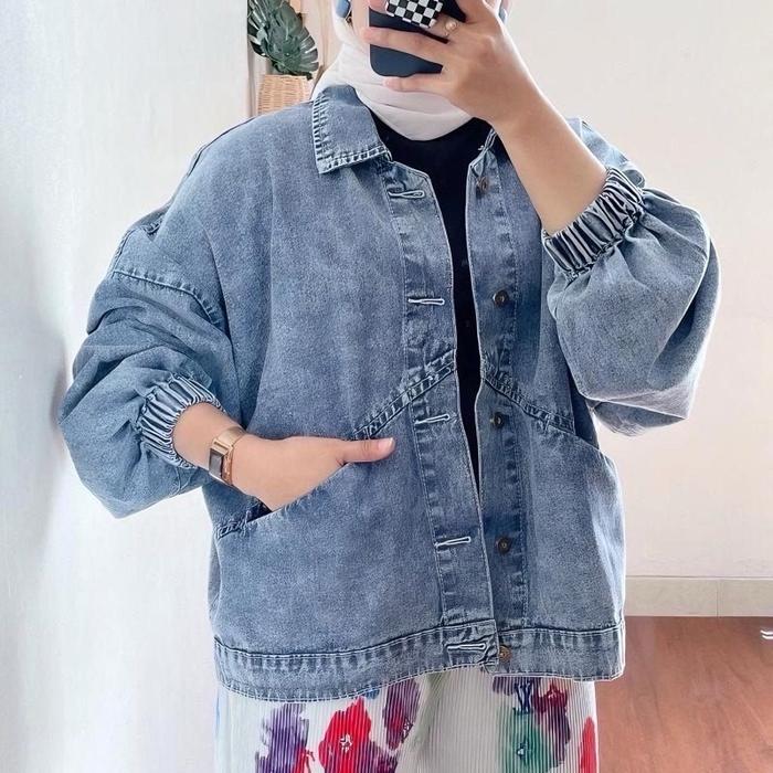 Jaket Jeans Wanita Oversize Jaket Levis Vintage Kekinian Korean Style Denim