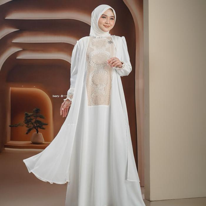 PROMO READY - GUZELYA DRESS GAMIS MEWAH BRUKAT WHITE ONLY BY NADHEERA LUXURY