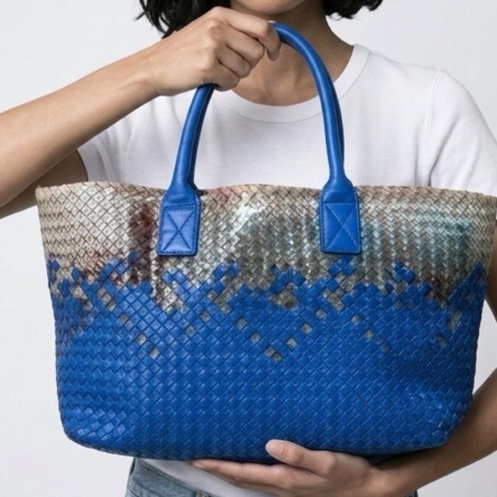 Bottega V Tote Bag Preloved Limited Edition Kombinasi Plastik & Kulit Rajut 2 Warna Super Rare Kondi