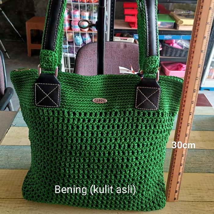 Tas Rajut Bening Kulit Asli T:30 P:32 - Tas Rajut Bening Kulit Asli T:30 L:32 Selempang Wanita