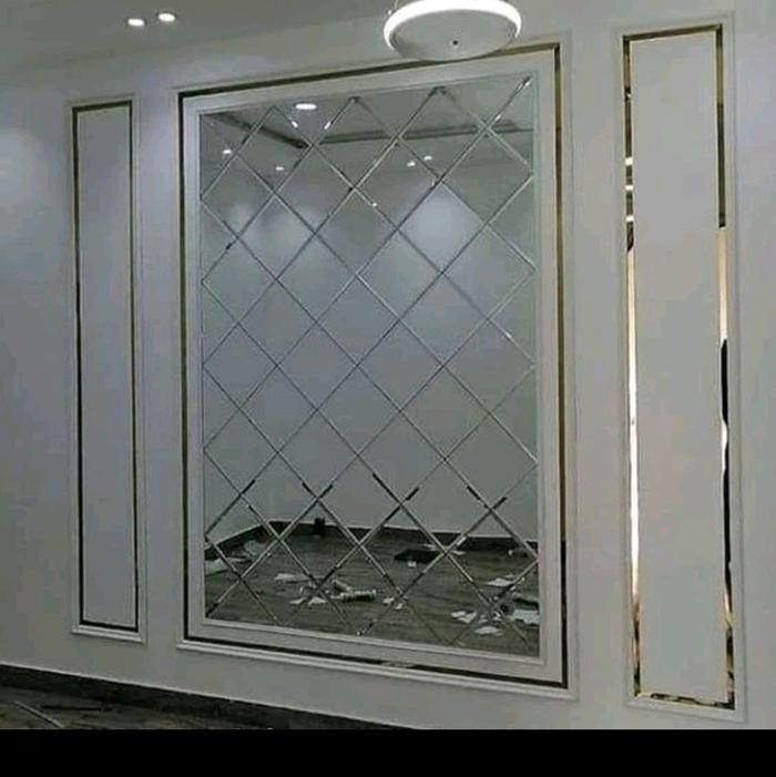 CUSTOM 159.7X165.7 TEBAL 3 MILI BEVEL 1 CM ASLI KACA CERMIN FREE PACKING KAYU DAN DOUBLETAPE FOAM GA