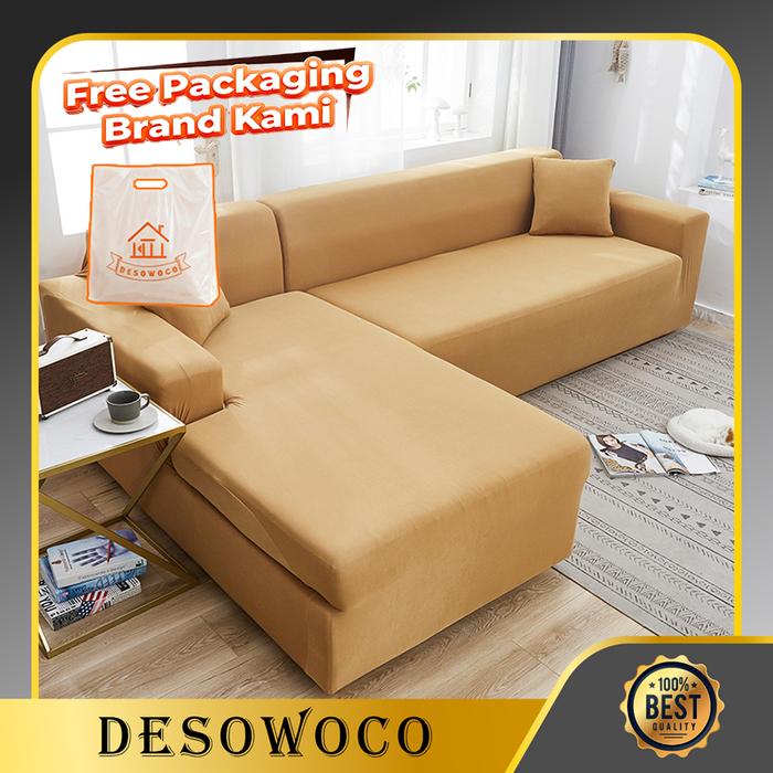 DESOWOCO Elastis L Shape Cover Sofa Sarung Sofa Pattern Polos Steater 1 2 3 4 Cover sofa