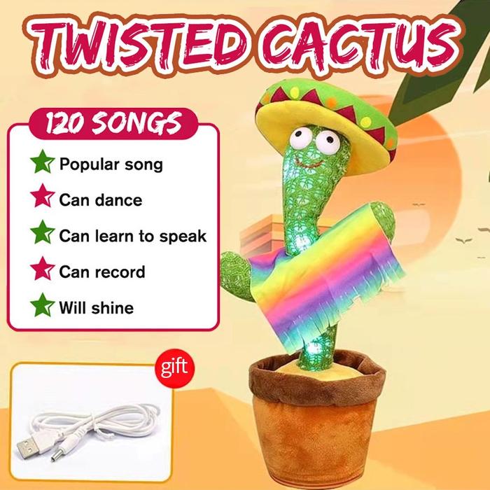 Tiktok 120lagu Mainan Boneka Kaktus Joget Cactus Dance Menari Dancing Bicara USB CHARGER / kaktus go
