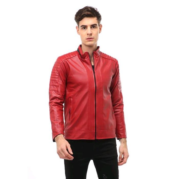 Jaket Pria Sintetis Cowok Dewasa Casual Semi Kulit Vienna - Nyaman dan Tahan Lama - Kain, Hitam, Sli