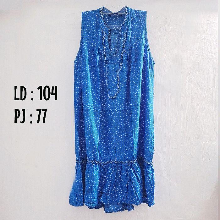 Baju Atasan COOLTEEN Biru Polkadot - Kain Katun Size XL (preloved/second)