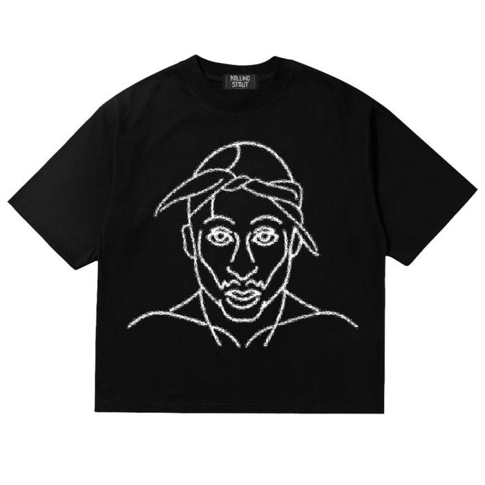 Rollingstout 2pac - Boxy fit Kaos Oversized Tshirt Black Pria dan Wanita