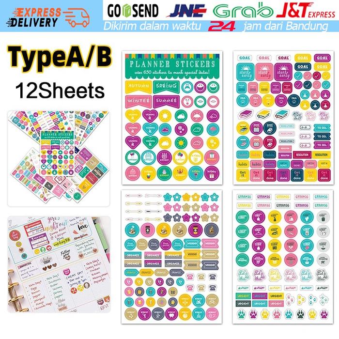 12Pcs/Set Creatives Deco Sticker Planner DIY Scrapbook / Deco Stiker Hias Sticker DIY Planner